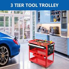 Crystals 3 Tier Rolling Tool Trolley Cart With Lockable Drawer, Steel Garage Storage Organizer With Wheels, Workshop Utility Service Cart 75kg Capacity - Red - View 4