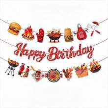 1 Set BBQ Theme Happy Birthday Banner, BBQ Camping Theme, Birthday Wedding Bridal Shower Baptism, Home Classroom Party Supplies Decoration - Multicolor - View 7