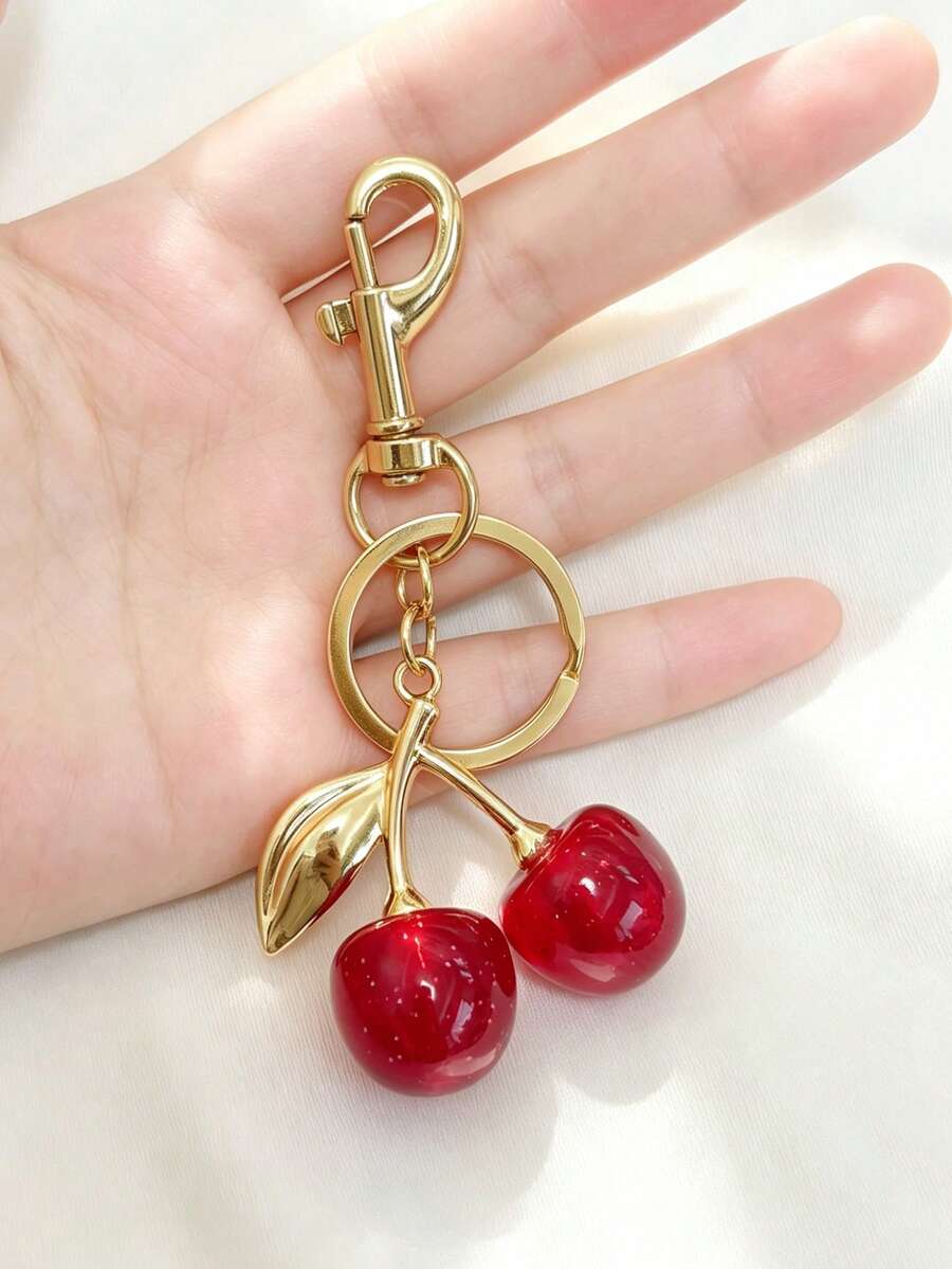 1pc Cherry Fruit Pendant Keychain Creative Bag Hanging Ornament Car Key Fashion Elegance Decorative Accessories - Multicolor - View 1