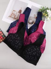 3-Pack Front Closure Soft Camisole Bras For Older Women, Wire-Free Plus Size Comfort Lingerie, All Season Wear,Summer & Fall - 彩色 - 查看 5
