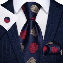 5PCS Men's Navy Floral Necktie Set With Full Accessories, Luxury For Wedding Receptions, Business Galas And Gift - Navy Blue - View 2