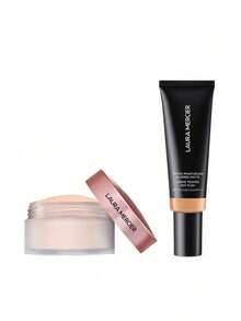 Laura Mercier [حزمة] مسحوق تثبيت شفاف فضفاض نغمات وردية 6 جرام + مرطب ملون مطفي غير دهني SPF 30 UVB/UVA/PA+++ 3W Palomino 45 مل - روز + 3 واط بالومينو - مشاهدة 1