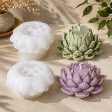 2件組蓮花蠟燭模具套裝 矽膠花朵蠟燭模具 DIY 手作香氛蠟燭製作模具 可重複使用 樹脂蠟鑄模 家居裝飾禮品 - Lotus Mold - 查看 2