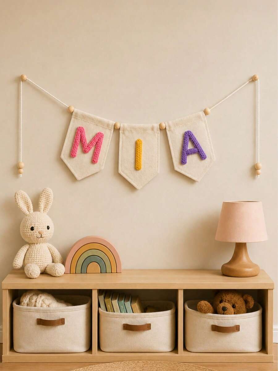 Custom Name Canvas Banner, Personalized Wall Decor, Handmade Room Hanging Sign, Gift, Earth Tones - Multicolor - View 1