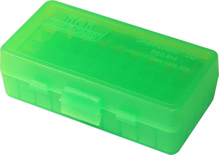 MTM Case-Gard P50-9M-16 Ammo Box, 50 Round, Fits 9mm Luger 380 ACP 30 Luger 30 S Carry 32 S&Amp;W 9mm Makarov, USA Made, Clear Green - ColorB - View 1