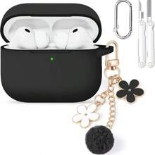 Funda protectora para Pro 3 2025, carcasa protectora de silicona rosa suave compatible con Apple Pro de 3ª generación, adecuada para niñas con cadena de flores, llavero y kit de limpieza - Negro - Ver 10