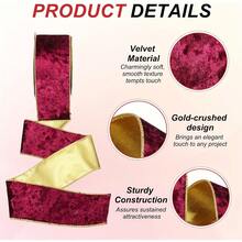 6.3cm Burgundy Y-Shaped Christmas Tree Velvet Ribbon, Poinsettia Gold Edge Satin DIY, Suitable For Holiday Decoration, New Year, Valentine's Day, Christmas Tree Decoration, Gift Bow Packaging Handmade - Multicolor - View 5