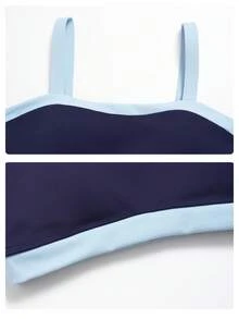 MFVIM Colorblock Backless Bra 2pcs Set, High Waist Butt Lifting Slimming Cropped Length Leggings Shaping Yoga Workout Outfit For Women - Navy Blue - View 10