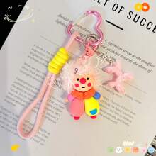 Cute Clown Inspired Curly Hair Keychain, Colorful Bag Charm Pendant With Heart Clip, Fun Backpack Accessory Car Decoration Gift - Multicolor - View 13