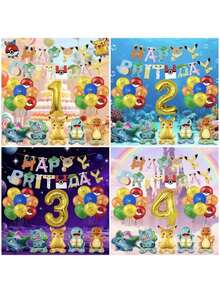 bandai Classic Birthday Decor Pack, Character Happy Birthday Flag Banner, Gold Number Balloon, Squad Standing Balloons For Anime Fans Holiday Party Backdrop Layout Decor - As Shown In the Figure - View 2