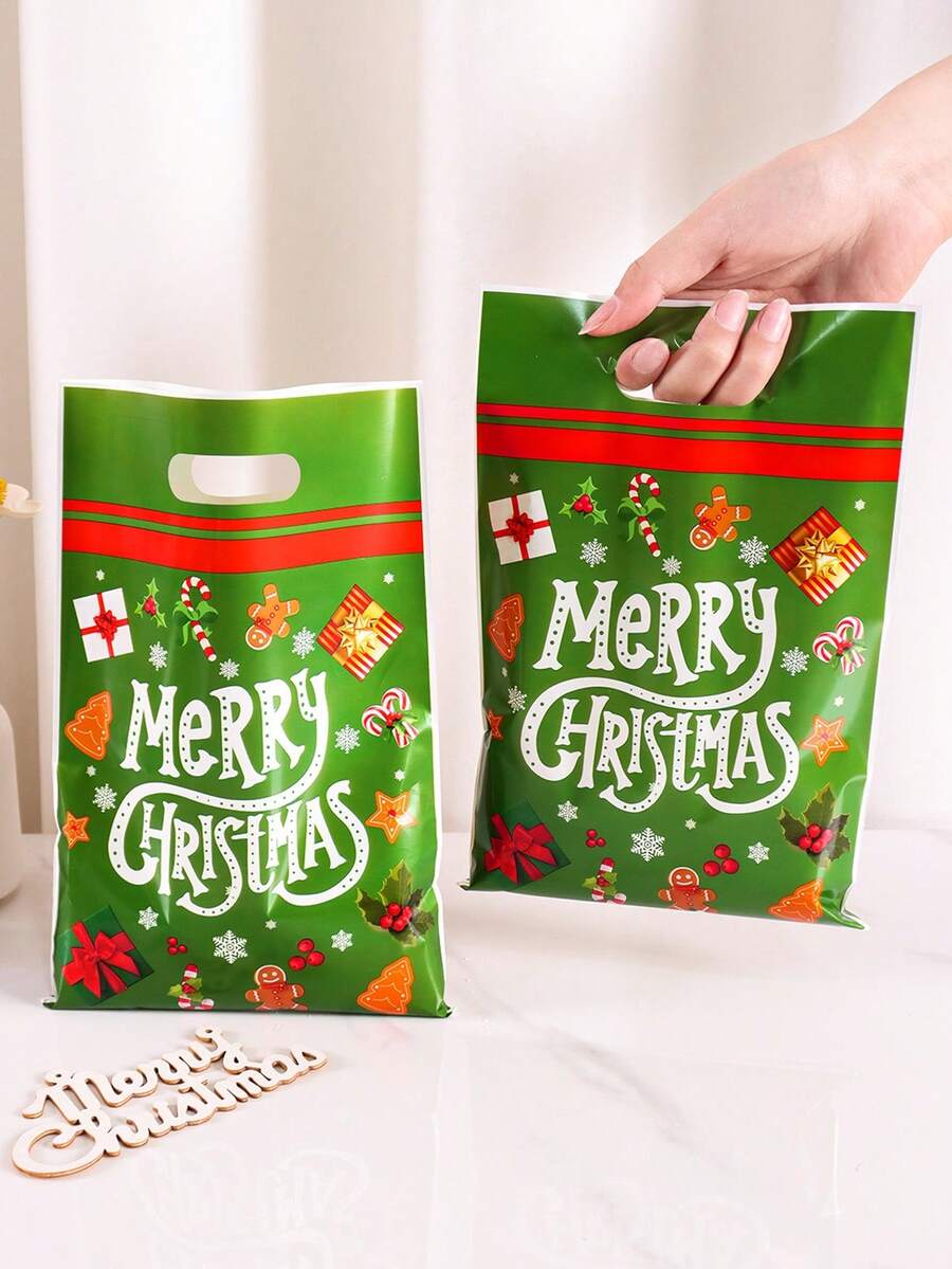 10/20/50入聖誕禮物袋，Merry Christmas 塑膠小禮袋，綠色點心袋，適合冬季節日裝飾，聖誕派對用品