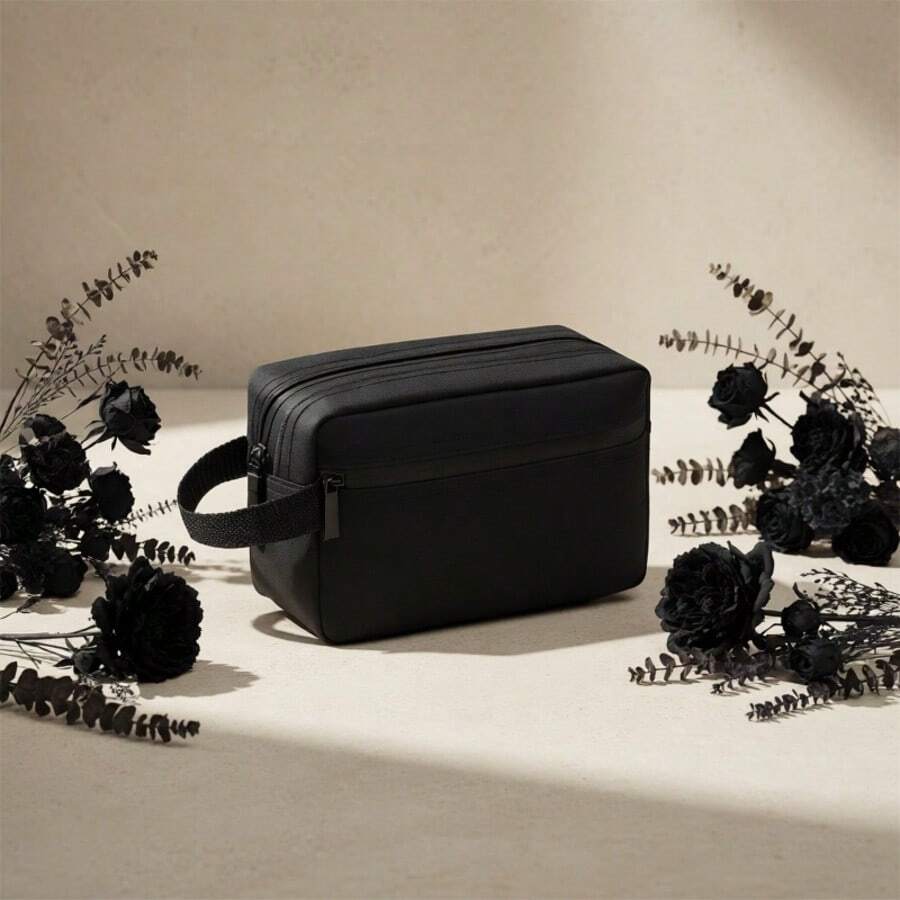 Portable Travel Toiletry Bag, Foldable Zippered Storage Bag With Inner Compartments And Handle, Large Capacity Cosmetic And Toiletry Organizer, Lightweight And Space-Saving, Essential For Summer Beach, Swimming, Travel And Business Trips - Black - View 1
