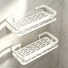 1/2pcs White Bathroom Storage Rack, Large Capacity No-Drill Wall-Mounted, Aluminum Alloy And Premium Plastic Material Options - Wall-Mounted Shampoo Rack, Bathroom Towel Rack, Wall-Mounted Rectangular Storage Rack, Bathroom Shower Rack - Kitchen Supplies, Bathroom Supplies, Bathroom And Kitchen Storage, Wall Decor, Christmas Decor, Christmas Gift, New Year Gift, Birthday Gift - White - View 16