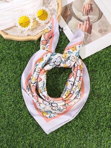 1 pezzo/4 pezzi Foulard di seta quadrato piccolo con fiori colorati freschi, foulard per capelli stile pittura ad olio, accessorio per capelli con atmosfera da vacanza al mare - Multicolore - Visualizzare 11