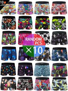 10 piezas/paquete Ropa interior para hombre con patrones aleatorios - Calzoncillos bóxer cómodos, adecuados para uso casual y deportivo, patrones aleatorios sorpresa - Multicolor - Ver 15