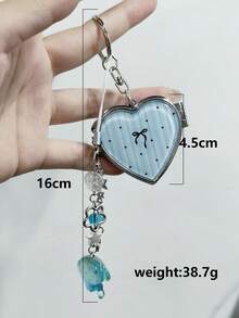 Cute Heart Shaped Foldable Mirror Keychain With Mini Whale Pendant, Sweet Dotted Striped Pattern Portable Makeup Mirror Bag Charm Key Ring Gift For Gi - Baby Blue - View 7