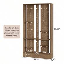 Tribesigns Minimalist Pegboard MDF Room Divider Partition, Freestanding Display Screen With Adjustable Storage Pegs & Shelves For Apartment Decor - Brown - View 9