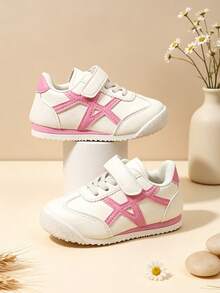 2026 New Classic White & Pink Colorblock Kids' Canvas Sneakers, Pink Cross-Color Contrast Side Decor, Fresh & Stylish, Non-Slip Thick Sole, Soft & Bouncy Comfortable, Minimalist Fashion Gentle Elegant, Unisex For Big Kids, Suitable For Daily School, Dance Practice, Outdoor Outings, Spring & Autumn Versatile Casual Sports Shoes - Pink - View 2