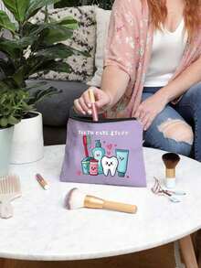 Funny Dental Care Makeup Bag - "Dental Care Supplies" Makeup Bag, Cute Cartoon Dental Care Makeup Bag, Portable Travel Toiletry Bag With Zipper, Makeup Bag For Dental Hygiene Products, Funny Oral Care Storage Bag Suitable For Women And Men, Can Hold Toothbrush, Toothpaste, Etc. - Imaginative And Educational Design - Perfect For Travel, Beach, Commute, Ideal Gift For Dental Hygiene Professionals And Travel Enthusiasts - Multicolor - View 8