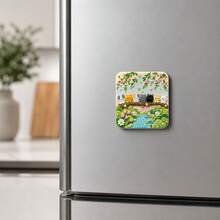 Cat Lotus Coffee House Refrigerator Magnet, 3D Embossed Personalized Cute Creative Gift Decoration Magnetic Souvenir, These Exquisite Fridge Magnets Are Great Creative Gifts, Can Be Used To Decorate Kitchen, Whiteboard, Storage Cabinet, Refrigerator, Also For Home Decor - Style 1 - View 5