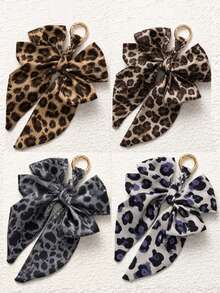 New Leopard Print Silk Scarf Bow Keychain Pendant Charm Accessory, Exquisite Bag Pendant Small Ornament For Women, Handbag/Crossbody Bag Accessory, Outdoor/Office/DIY Gift - Multicolor - View 1