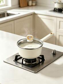 1 Piece Milk Pot With Visible Glass Lid, Uniform Heat Conduction, Heat-Resistant Long Handle, Suitable For Heating Milk And Cooking Noodles, Compatible With Gas Stoves And Induction Cookers - View 4