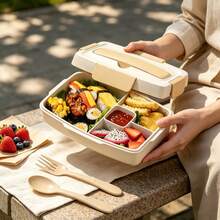 1pc Salad Box, 1100ML Capacity, Designed For Convenient Carrying, With Three Large Compartments And One Small Compartment For Sauce Storage, Perfect For Large Bento Meals And Preparing Snacks And Fruit - Multicolor - View 7