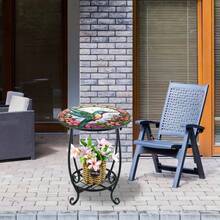 Hummingbird Stained Glass Side Table, 2-Tier Outdoor Plant Stand, Small Round End Table With Metal Frame, Decorative  Patio Table For Garden Balcony Porch Living Room Indoor Outdoor - Multicolor - View 7