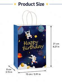 4 piezas Bolsas de regalo de papel con estampado de astronauta y planeta con asas, bolsas de recuerdos de fiesta con tema de galaxia y espacio exterior, bolsas de embalaje de regalo de feliz cumpleaños, adecuadas para dulces y aperitivos, suministros de decoración de fiesta temática - Multicolor - Ver 6