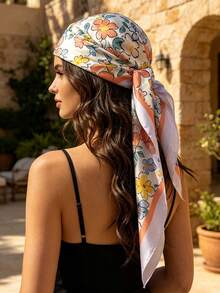 1 pezzo/4 pezzi Foulard di seta quadrato piccolo con fiori colorati freschi, foulard per capelli stile pittura ad olio, accessorio per capelli con atmosfera da vacanza al mare - Multicolore - Visualizzare 2