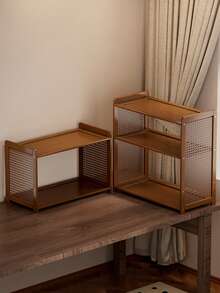 2/3-Tier Bamboo Desktop Organizer, Multifunctional Space-Saving Open Storage And Display Rack, Versatile Small Bookshelf, Ideal For Stationery, Cosmetics, Plants, And Decorative Items, Perfect For Offices, Dorms, Bedrooms, And Home Offices - Multicolor - View 7