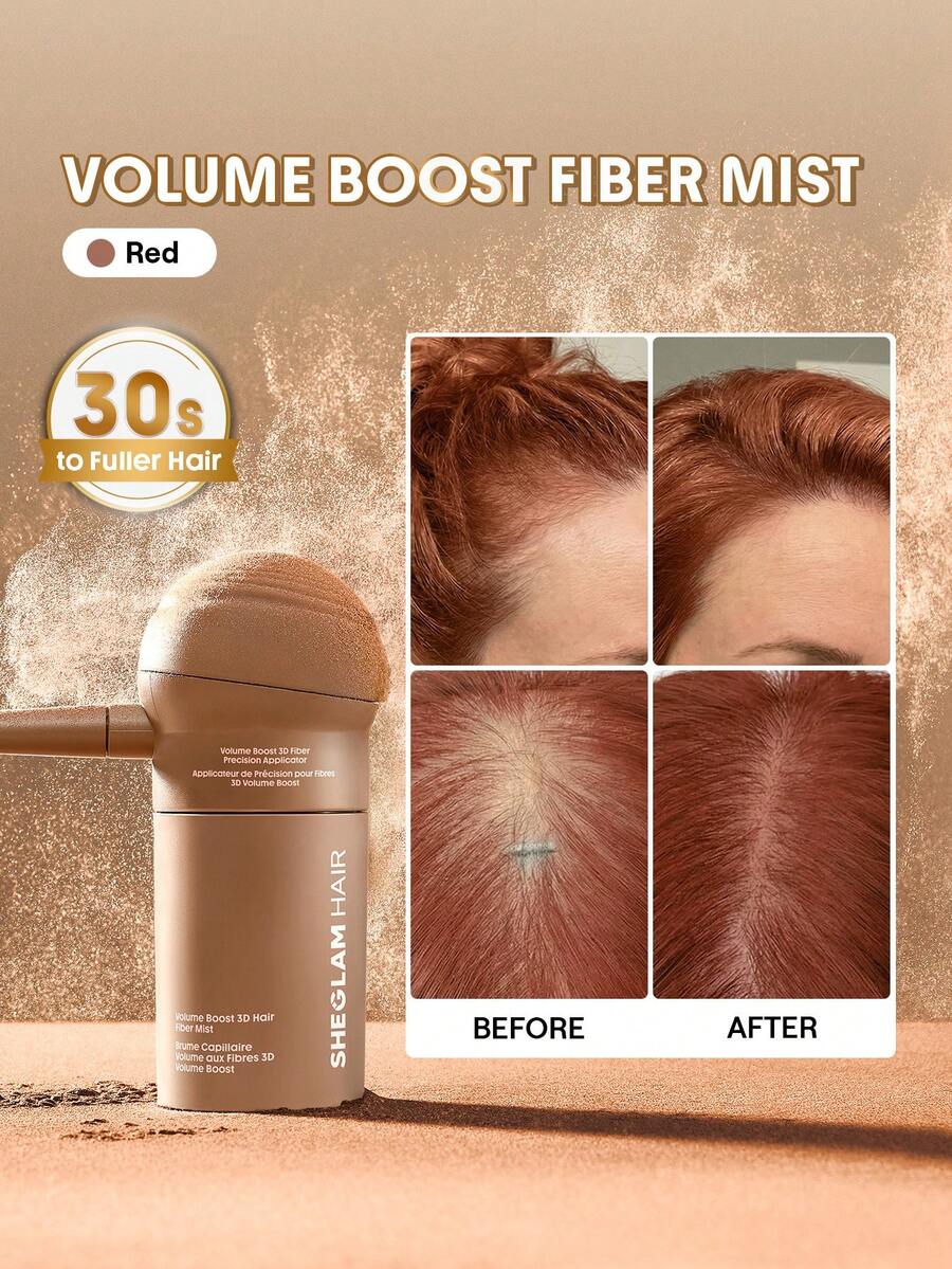 SHEGLAM HAIR 丰盈增发纤维-红色,适用于稀疏头发的增发纤维,喷雾式增发纤维,隐形持久,男女通用,即刻遮盖头发 - 紅色 - 查看 1