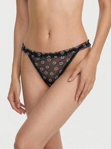 Aesletic 1pc Women's Panties, Sexy Lace Mesh, Soft Comfortable Breathable Triangle Panties, Suitable As Valentine's Day Gift - Black - View 1