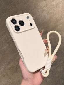 VRNOEI 1件裝 霧面極簡風掛繩手機殼，適用 17 Air 16 15 14 13 12 Pro Max Plus，高品質親膚觸感防震保護殼，軟背設計，相機保護，吸震功能 - 米色 - 查看 3