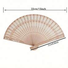 Wooden Folding Hand Fan, Vintage Chinese Hollow Floral Pattern Fan, Suitable For Home Decor,Festival,Accessories - Wood Color - View 4