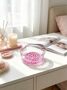 Fashionable Shiny Pink Leopard Print Glass Ashtray, 3.34 Inch Round Ashtray, Home Decor Ornament Ashtray, Gift For Friends - Colorful - View 3
