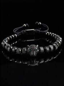 1pc Luxury Stainless Steel Leopard Decor Braided Rope Bracelet, Suitable For Daily Wear, Can Be Given As A Gift To Boyfriend, Friend, Birthday Party (Bead Quantity Randomly Matched Combination) - Leopard Bracelet - View 6