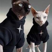 1pc Cat Hooded Sweatshirt Hairless Cat Devon Rex Cat Hoodie Warm Thermal Lined Autumn/Winter Pet Clothes - Multicolor - View 2