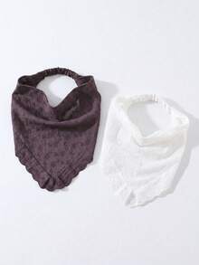 2pcs/Set Women's Fashion Embroidered Rolled Edge Headwrap Hairband Suitable For Daily And Vacation Use - White + Purple Sweet Potato Color - View 8
