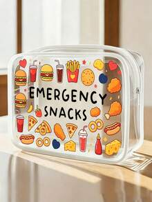 「Emergency Snacks」字母印花 PVC 化妝包，拉鍊密封 PVC 旅行收納袋，輕量耐褪色化妝與盥洗用品袋，適合女性與女孩，TSA 認證便攜化妝收納盒，易擦拭清潔，適合母親、老師、朋友、護理師及其他使用者，女性好友禮品袋，學校、度假與旅行必備盥洗用品袋，防水盥洗用品袋 - 彩色 - 查看 2