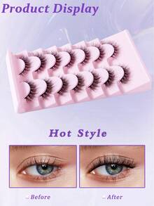 7 Pasang Bulu Mata Cat Eye Tampilan Alami Bulu Mata Palsu Pendek Tipis Bervolume 3D - Hitam - View 2