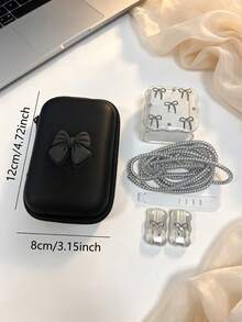 6pcs Pearl Bow Data Cable Protector Set With Bow Storage Bag, Compatible With Hard Shell CCD Camera, Earphones, Power Bank, Charging Cable Organizer, Glitter Bow Data Cable Protector, Wavy Cable Winder, Practical Daily Travel Accessories For Students, Multiple Colors Available - Multicolor - View 10