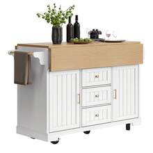 Kitchen Island With Drawers – White/Gray, Extendable Tabletop - 白色 - 查看 2