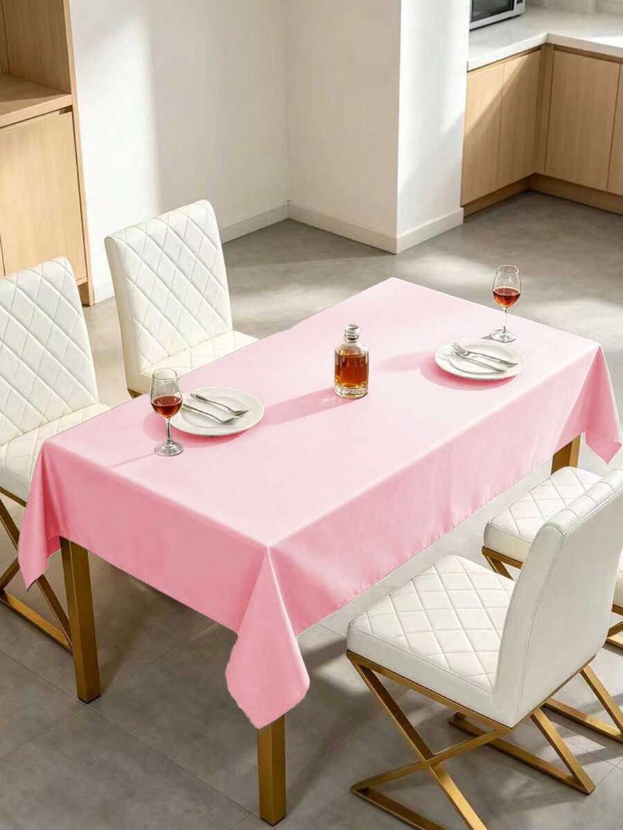 1pc Rectangular Tablecloth Suitable For Buffet, Holiday Party, Dinner, Wedding And Baby Shower Home Decor Solid Color Tablecloth Household Tablecloth Fabric - Pink - View 1