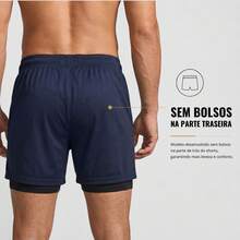 2-In-1 Double Sports Dry Fit Shorts With Pocket Gym Shorts Sports Shorts - Azul Marino - Ver 6