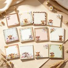 3/9/12 Pack Highland Cow Sticky Note Set - Cute Cow And Flower Design, Durable Paper, Perfect For Birthday Parties, Home, School And Office, Ideal Gift For Women On Valentine's Day - one-size - View 1