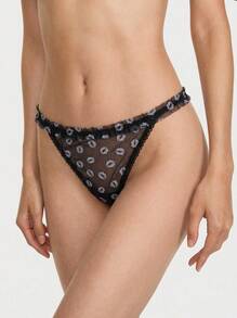 Aesletic 1pc Women's Panties, Sexy Lace Mesh, Soft Comfortable Breathable Triangle Panties, Suitable As Valentine's Day Gift - Black - View 2