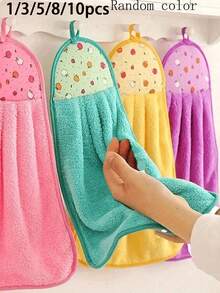 10/8/5/3/1pcsCoral Fleece Dish Towel Set, With Hanging Loop, Suitable For Drying Hands, Washing Dishes, Bathroom Cleaning, Tea Towel, Soft Hand Towel, Absorbent Cleaning Cloth, Hanging Cloth, Kitchen Accessories Random Colors - Multicolor - View 2