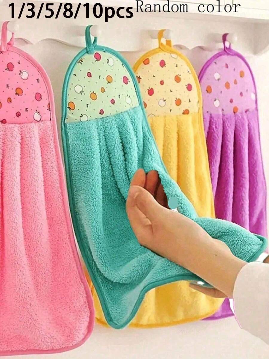 10/8/5/3/1pcsCoral Fleece Dish Towel Set, With Hanging Loop, Suitable For Drying Hands, Washing Dishes, Bathroom Cleaning, Tea Towel, Soft Hand Towel, Absorbent Cleaning Cloth, Hanging Cloth, Kitchen Accessories Random Colors