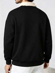 Men's Spring/Autumn/Winter Fashion Casual Versatile Patchwork Minimalist Lamb Fleece Collar Sweatshirt - Black - View 4